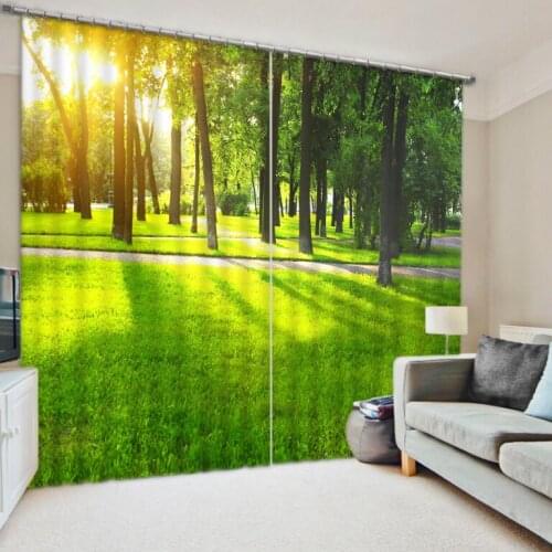 European Curtains Photo Painted 3D Curtain Living room green forest