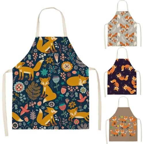 Fox Aprons Unisex Dinner Party Linen Nordic Cooking Bib Funny Pinafore Cleaning Aprons Home Accessory Home Cleaning Tools WQTF29