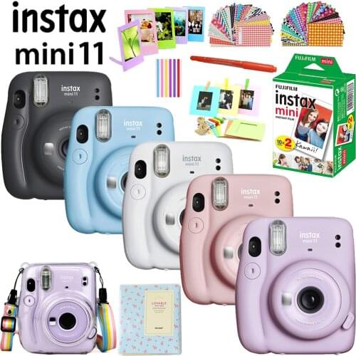 Fujifilm Instax Mini 11 Instant Camera Pink/Blue/Gray/White/Purple + 20 White Film + Crystal Case Bag + Album + Accessories Set