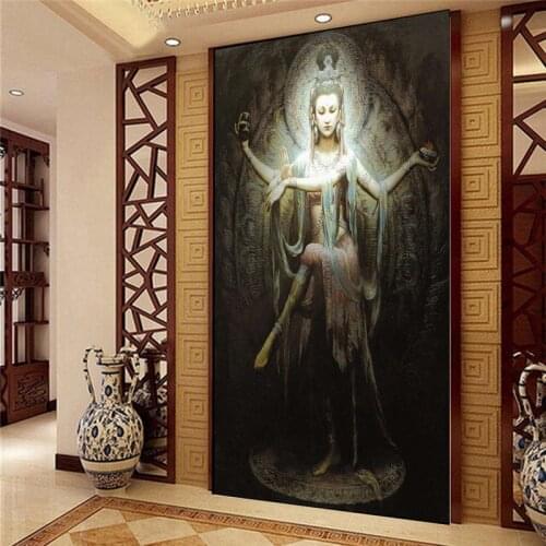 Beibehang Guanyin Buddha Buddhist religion photo wallpaper 3D Continental streetscape paper landscape bedroom mural wall paper