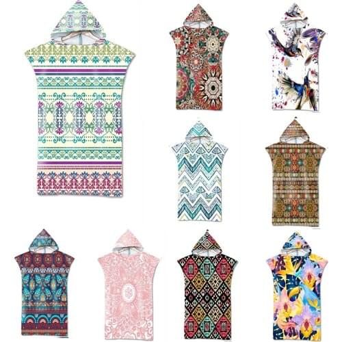 Hot-Sale Quick Drying Microfiber Beach Towel Hooded Printed Clan Style Surf Soft Swimsuit Poncho Adult Sport Changing Bathrobe