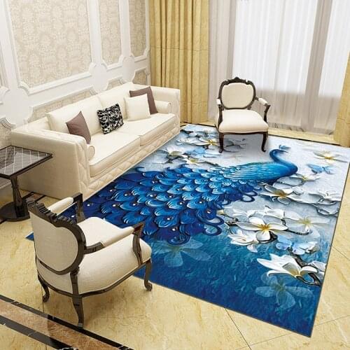 Peacock Carpet 3D Printed Carpet Square Anti-Skid Area Floor Mat Rug Non-slip Mat Dining Room Living Soft Carpet Style-2