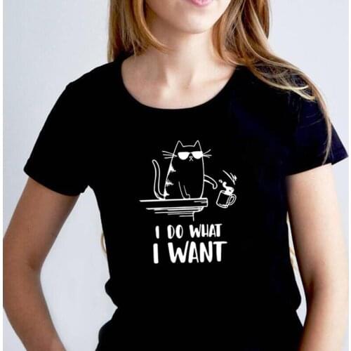 Summer Short Sleeve Tee Shirt Femme Funny I Do What I Want Cool Cat Pet Print Tshirt Casual Harajuku Shirt T Shirt Women Tops