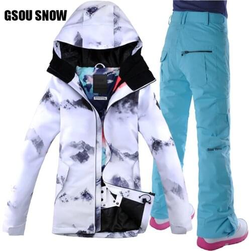 Gsou Snow Ski Suit Women Suit Outdoors Waterproof Mountaineering Korean Double Board Single Board Long White Skiing Clothes