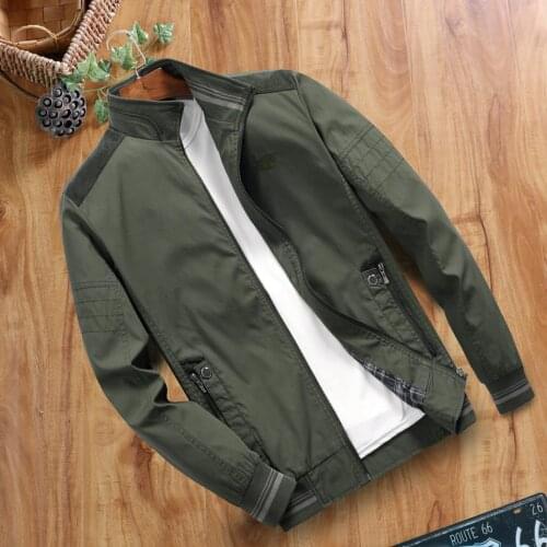 Middle-aged Men Jacket thin autumn casual stand collar cotton Outerwear Long Sleeve solid Plus Size Coats warm windproof