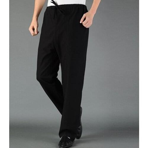 100% cotton men tai chi wushu trousers martial arts training pants zen lay shaolin monks kung fu taijiquan pants black