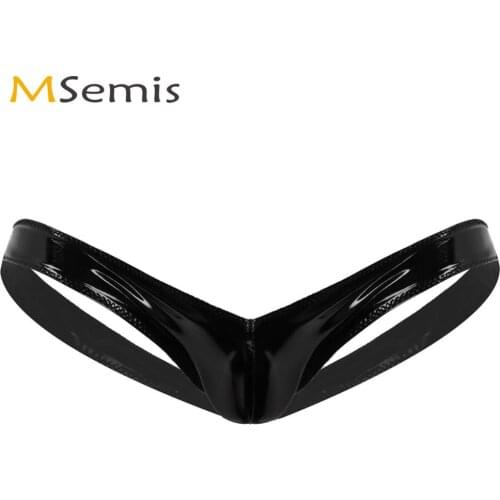 Mens Lingerie Wet Look Patent Leather Micro Panties Sexy No Waist Mini Pouch Sissy Tangas Gay Open Butt Jockstraps Thong Briefs