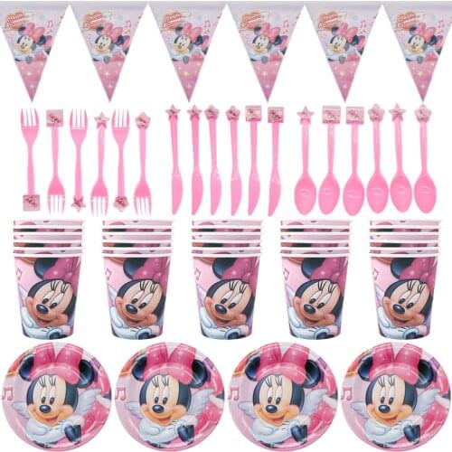 Minnie Mickey theme party decorations disposable supplies set Paper tableware cup plate paper towels baby bath birthday supplies