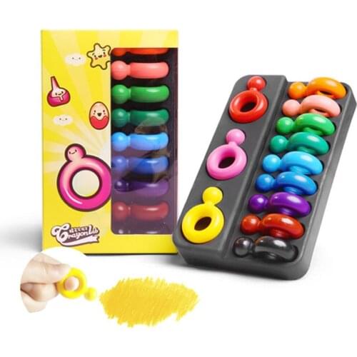 H05B 12 Colors Non-toxic Wax Ring Shape Crayons for Toddler Baby Kids Washable Safe Painting Drawing Tool School Art Supply