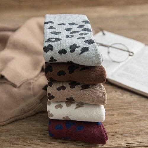 Winter Women Socks Spotted Leopard Print Cotton Terry Tube Thickened Warm Socks Cotton Korean Japanese Style
