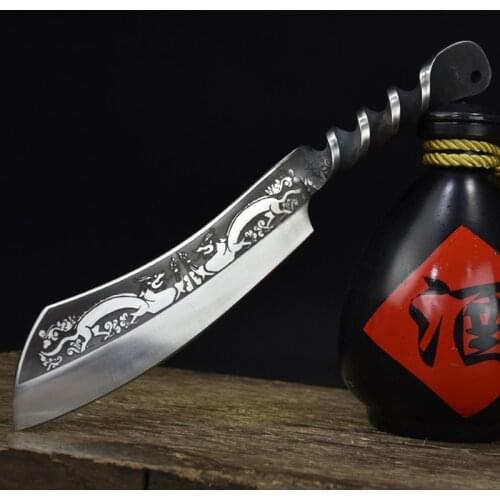 Newest 6 Inch Handmade Viking Knives 7Cr17MoV High Carbon Steel Machete Dragon Veins Hunting Utility Kitchen Knives Steel Handle