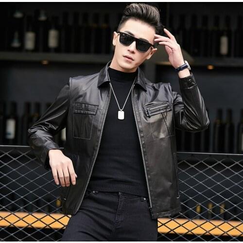 New High Quality Genuine Leather Jacket Men Spring Autumn Real Sheepskin Coat Short Black Mens Motorcycle Leather Jackets