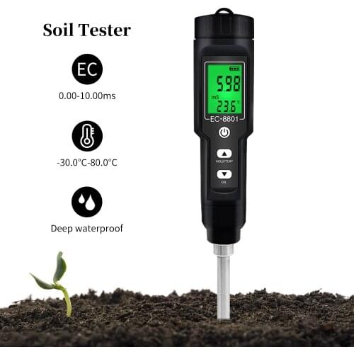 New EC/TEMP Soil Tester 0.00-10.00 mS/cm Hand Digital Waterproof Garden Meter Soil Meter Tool Potted Plants Farm Agriculture