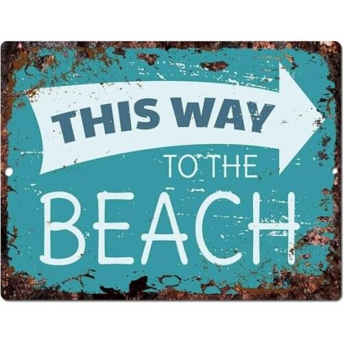 New Vintage Metal Tin Sign This Way To The Beach Garage Street Home Bar Hotel Kitchen Wall
