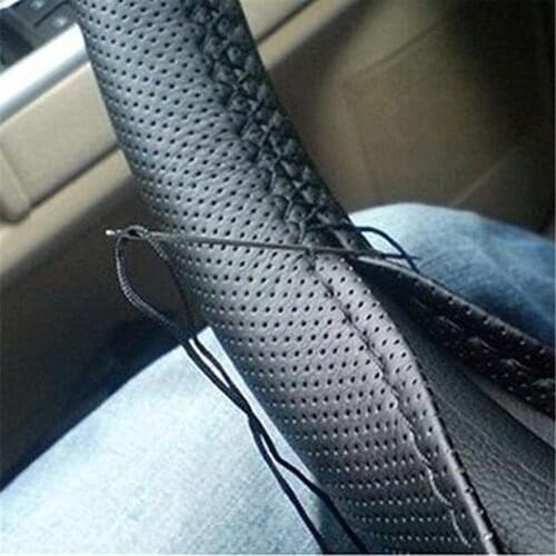 DIY Steering Wheel Covers Faux Leather Soft Car Steering Wheel Cover with Needles and Thread Interior accessories