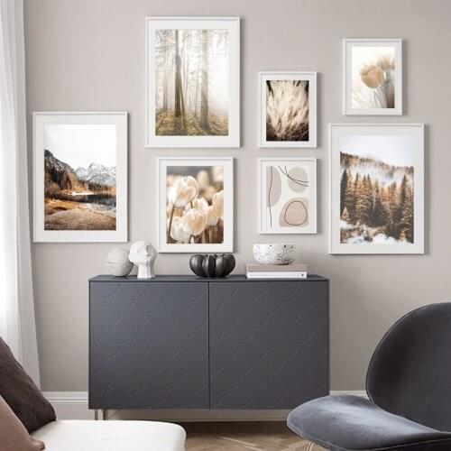 Autumn Forest Lake Plant Grass Tulip Line Wall Art Canvas Painting Nordic Posters And Prints Wall Pictures For Living Room Decor