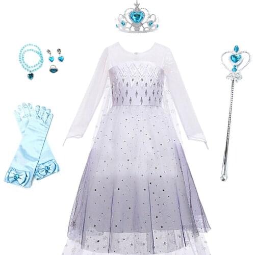 Christmas Little Girl Dresses Winter Long Sleeve Costume Cosplay Princesses Snow Queeen Elsa Dress Childrens Clothing and Wig