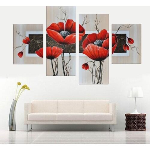 Hand Painted Oil Paintings Red Beautiful Flower Canvas Painting Unframed Modern Abstract Pictures Wall Art for Hotel Decoration