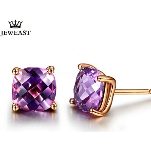 LSZB Natural amethyst 18K Pure Gold Earring Real AU 750 Solid Gold Earrings Diamond Trendy Fine Jewelry Hot Sell New 2020