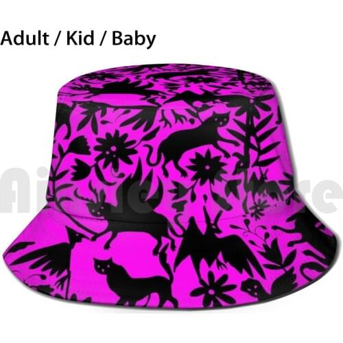 Pink Gothic Fairy Tail Sun Hat Foldable UV Protection Cool Pink Hot Pink Dark Black Gothic Wicked Witch Warlock Cat