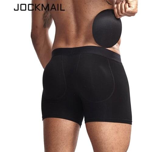 JOCKMAIL Mens Butt Lifter Padded Underwear Boxer Shorts Removable Padding for Rear Enhancement Gay Underwear white black