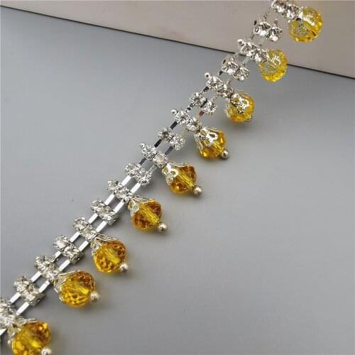 Silver Rhinestone Crystal Chain Gemstone Saffron Glass Drop Collar Trim Crystal Wedding Dress Necklace Decoration 20mm Width