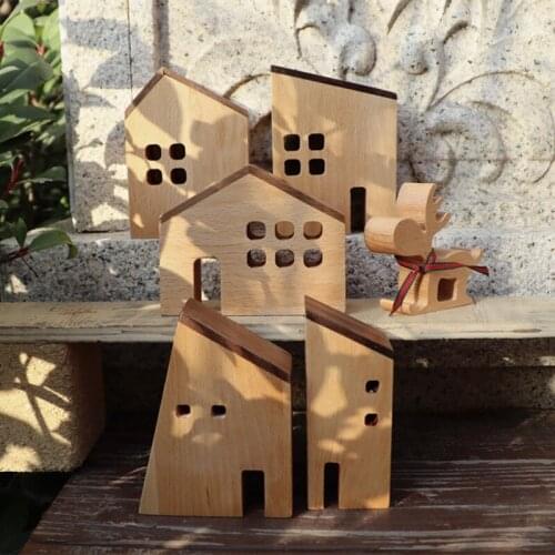 Japan Style Wooden Mini House Decoration Nordic Wood Home Table Ornaments Wood Micro Architecture Miniature Craft Nursery Decor