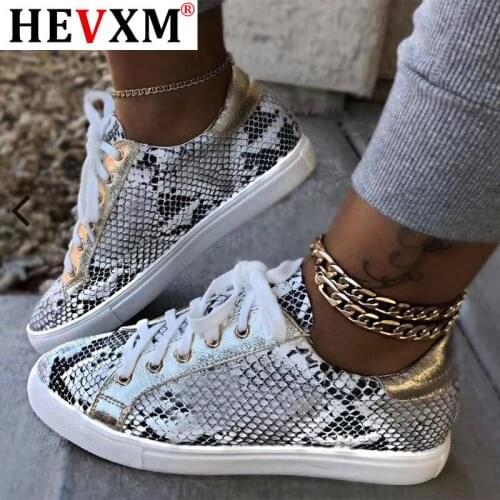 Women Snake Printing Shoes PU Leather Vulcanized Shoes Lace Up Female Sneakers Fashion Platform Woman Shoes Walking Footwear