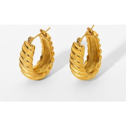 Tarnish Free Stainless Steel Twill Croissant Twist Hoop Earrings For Women Thick Chunky Circle Earrings Jewelry