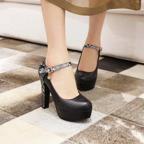 Women Pumps Shoes High Heel Pu Buckle Platform 2020 Spring Autumn Sexy New Fashion zapatos mujer Black White beige Plus Size 9