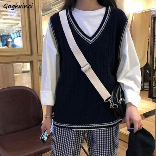 Sweater Vest Women Preppy Patchwork Loose Basic Minimalist Korean Style All-match Leisure Chic Teens Ladies Popular Knitwear Ins