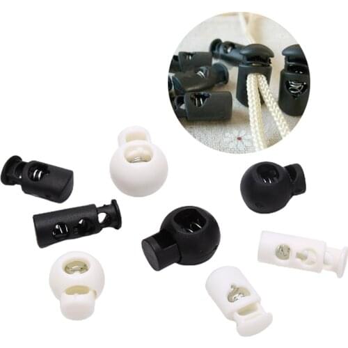 10pcs Plastic Black Cord Lock Spring Clasp Stop Single Hole Drawstring Stopper Toggles For Paracord Garment Shoelace Rope Parts