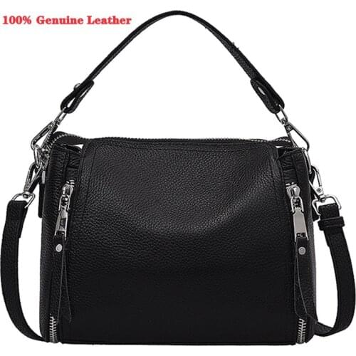 100% Pure Genuine Leather Handbag Designers Women Messenger Bags Females Bucket Bag Leather Crossbody Shoulder Bag Handbag Black
