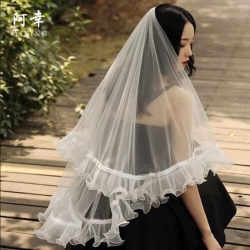 150CM Long Ivory Bridal Veils Lace Edge Tullel Wedding Accessories Free shipping