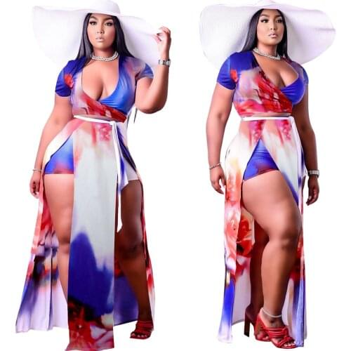 2XL-5XL Plus Size Skirt two piece set fashion sexy club printing split bandage short top and skirt outfit Wholesale Dropshipping