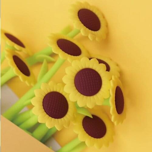 48PCS Sunflower Silica Gel Pen Creative Cartoon Sunflower Soft Pen Students Writing Pen Kawaii School Supplies Stationery