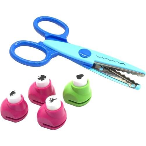 5 Pieces Shape Paper Punch Set with Scissors Scrapbooking Border Punchers for Arts And Crafts Punch Shapes for Kids And
