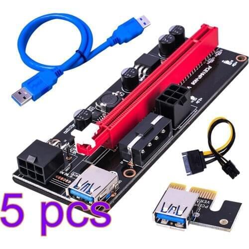 5pcs Newest VER009 USB 3.0 PCI-E Riser VER 009S Express 1X 4x 8x 16x Extender Riser Adapter Card SATA 15pin to 6 pin Power Cable