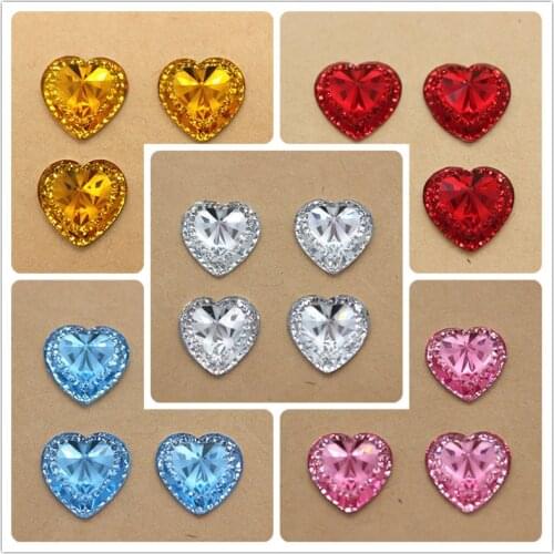 50pcs 16mm Resin Bling Rhinestone Heart Shape Flatback Cabochon DIY Decorative Craft Scrapbooking