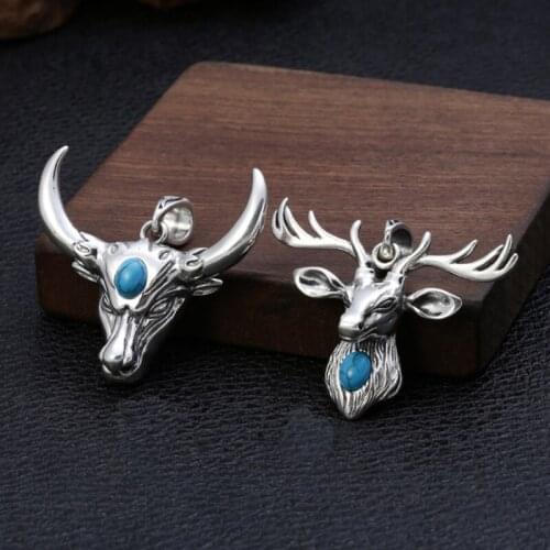 925 Sterling Silver deer head /OX head mens punk pendant charm jewelry A5082