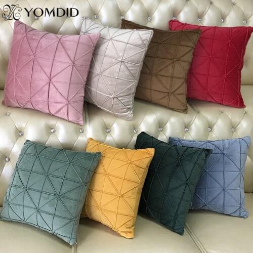 Velvet Embroidery Geometric Lattice Cushion Cover Sofa Simple Throw Waist Pillow Pillowcase for Home Living Room Bedroom Decor