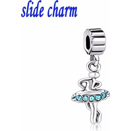 Slide charm Free shipping New European fashion ballerina charm pendant beads fit Pandora bracelet