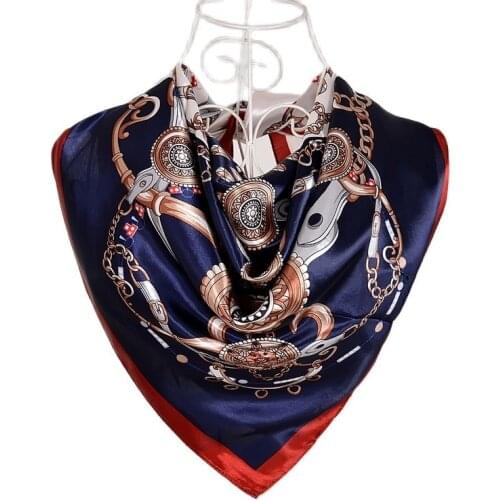 [BYSIFA] Blue White Square Silk Scarf Women Fashion Brand Winter Large Scarves Wraps Spring Autumn Muslim Head Scarf 90*90cm