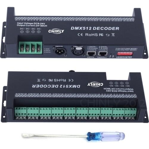 DMX 512 Decoder 30 Channels DMX RGB Controller Decorated LED Strip Lighting Dimmer Hot Selling DC 9V- 24 V Drivers Controllers