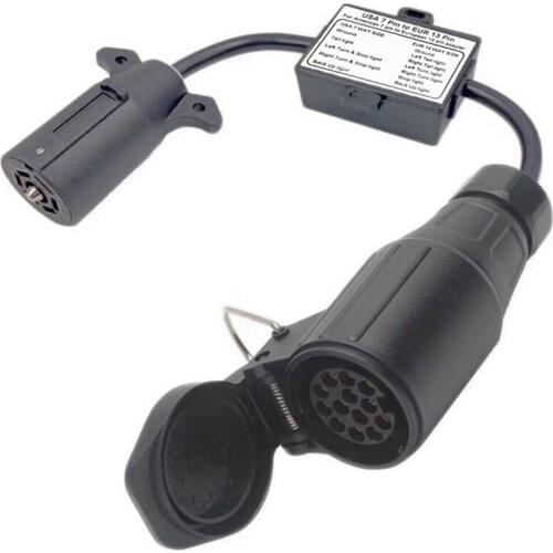 USA to European Trailer Light Converter 7 Way Flat Socket (US Vehicle) to 13-Pin Round Plug (EU Trailer)