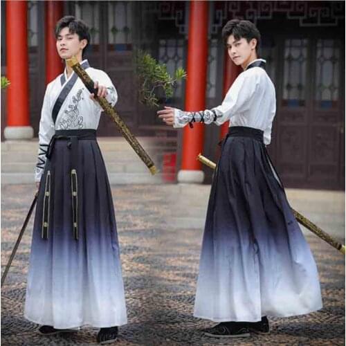 Gradient Blue Hanfu Men Chinese Ancient Traditional Hanfu Men Adult Cosplay Costume Hanfu Outfit For Men&Women Plus Size 4XL