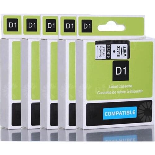 Cidy 5pcs Compatible Dymo Labelmanager 6mm D1 Black on White Dymo Maker 43613 Label Tape Cartridges Factory Supply