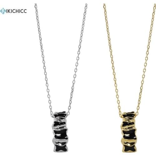 KIKICHICC 925 Sterling Silver 2021 Gold Black Enamel Thick Pendant Long Chain Necklace Choker Wedding Jewelry Gift For Women