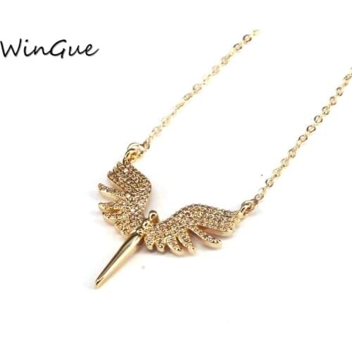 Classic Angel Wings Pendant Necklace Copper Cubic Zirconia Gold Chain Necklace Party Wedding Jewelry Gift For Women