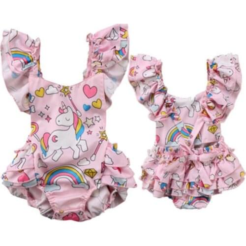 2018 Summer New Arrival Newborn Baby Girls Clothing Backless Unicorn Romper Jumpsuit Home Outfits Children Active Sunsuit Set